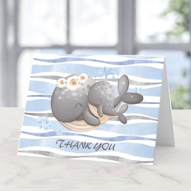 Boy Nautical Whale Baby Dusche Danke Karte (Boy Nautical Whale Baby Shower Thank You Card)