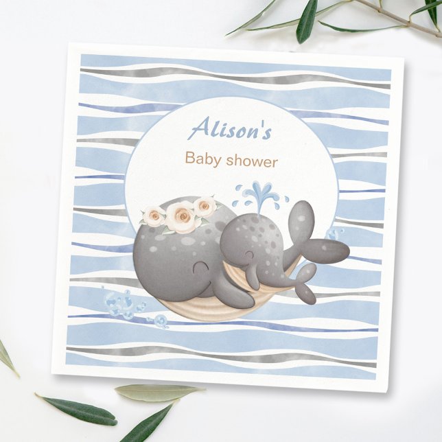 Boy Nautical Whale Blue Summer Boy Baby Dusche Serviette (Boy Nautical Whale Blue Summer Boy Baby Shower Napkins)