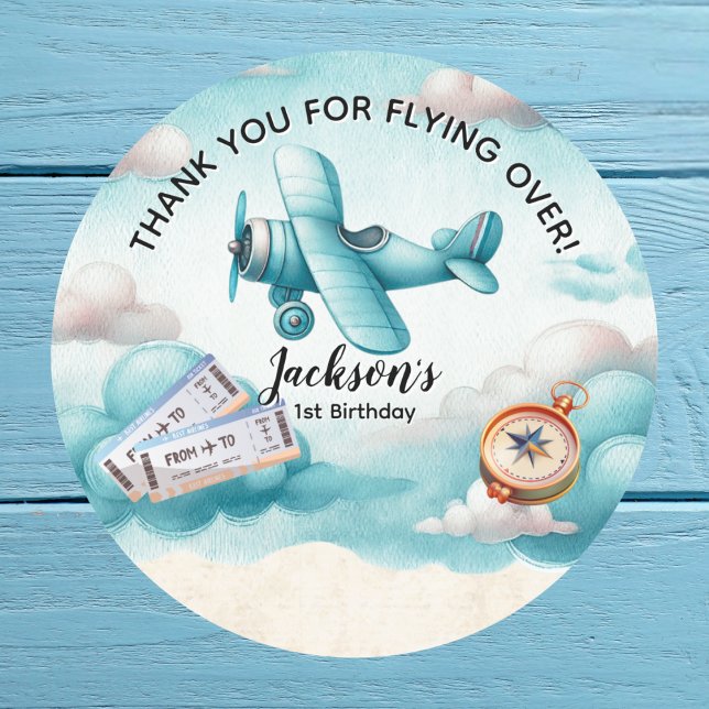 Boy Niedlich Blue Airplane Travel Kindergeburtstag Runder Aufkleber (Von Creator hochgeladen)