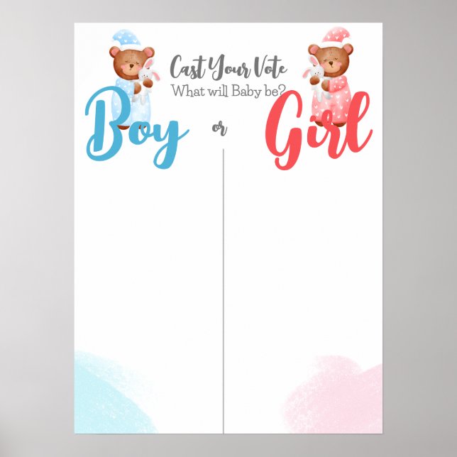 Boy- oder Mädchendiagramm mit Teddybären-Schaumpla Poster (Vorne)