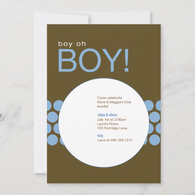 Boy Oh Boy Baby Dusche Invite_Blue/Brown Einladung (Vorderseite)