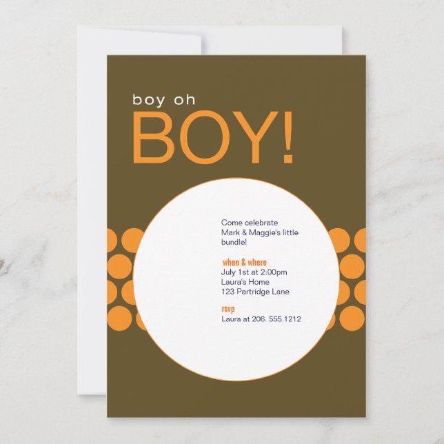 Boy Oh Boy Baby Shooter Invite_Brown/Orange Einladung (Vorderseite)