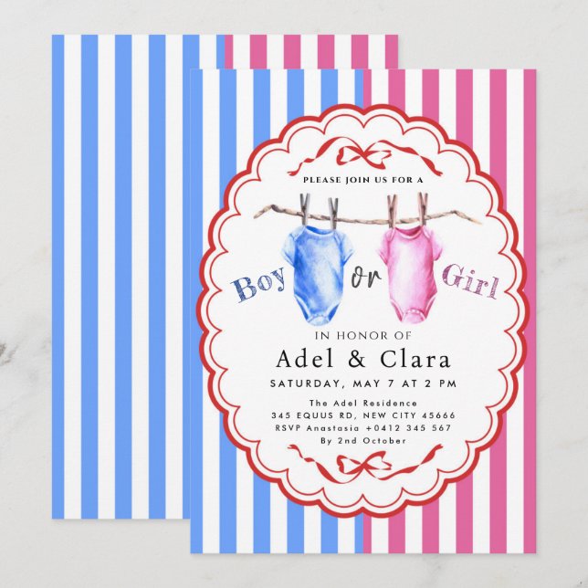 Boy or Girl Gender Reveal Invitation (Devant / Derrière)