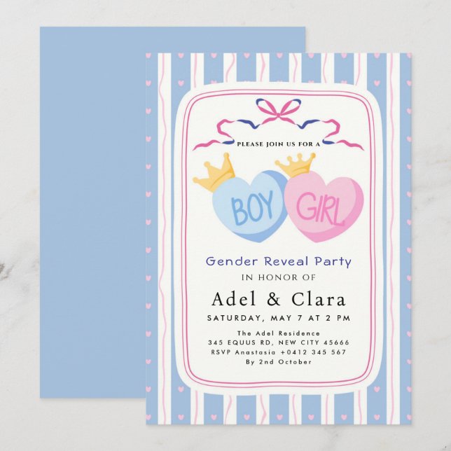 Boy or Girl Gender Reveal Invitation (Devant / Derrière)