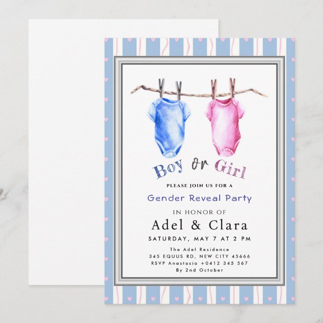 Boy or Girl Gender Reveal Invitation (Devant / Derrière)