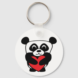Boy Panda mit Big Red Heart Schlüsselanhänger
