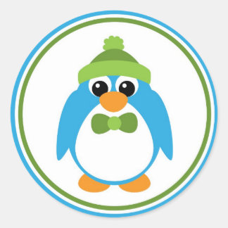 Boy Penguin in Blau und Grün Runder Aufkleber