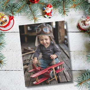 Boy Pilot & Airplane Funny Christmas Custom Foto Postkarte