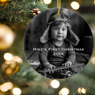 Boy Pilot Flugzeug Foto Luftfahrt Niedlich Weihnac Keramik Ornament
