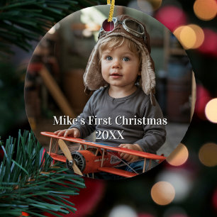Boy Pilot Flugzeug Luftfahrt Niedliches Foto Weihn Keramik Ornament