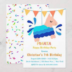 Boy Piñata 7. Geburtstag Einladungen