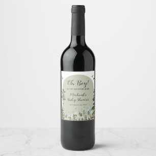 Boy Pine Tree Forest Mountain Baby Dusche Weinetikett