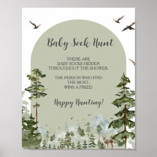 Boy Pine Tree Forest Mountain Baby Sock Hunt Poster
