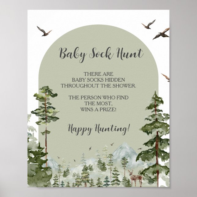 Boy Pine Tree Forest Mountain Baby Sock Hunt Poster (Vorne)