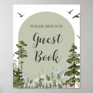 Boy Pine Tree Mountain Baby shower Livre d'or