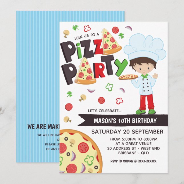 Boy Pizza Party Anniversaire Invitation (Devant / Derrière)