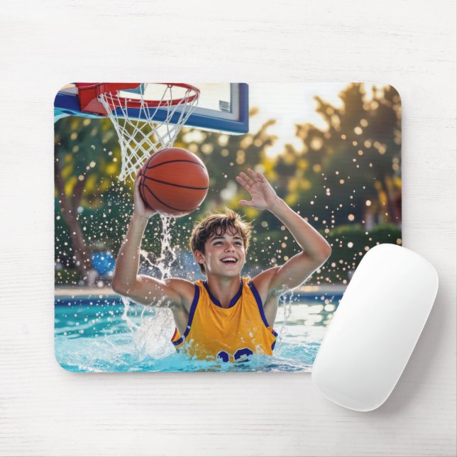 Boy Playing Basketball In a Swimming Pool Mousepad (Mit Mouse)