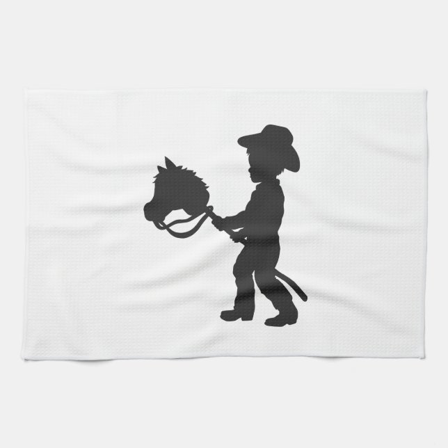 Boy Playing Cowboy - Wählen Sie die Hintergrundfar Geschirrtuch (Horizontal)