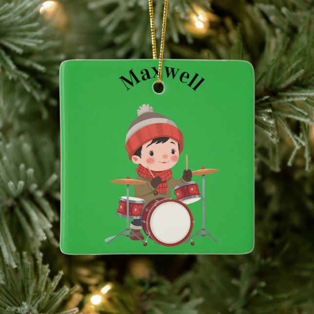 boy playing drums Christmas holiday Ornament (Baum)