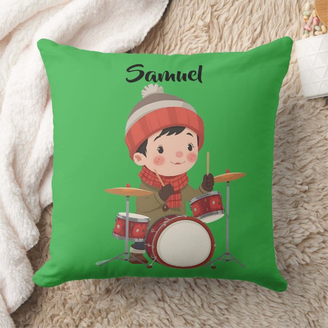 boy playing drums Christmas holiday Throw Pillow Kissen (Decke)