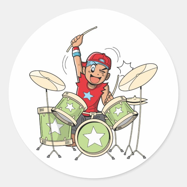 Boy Playing Drums Stickers (Vorderseite)