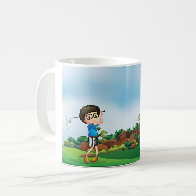 Boy Playing Golf Kaffeetasse (Vorderseite Links)