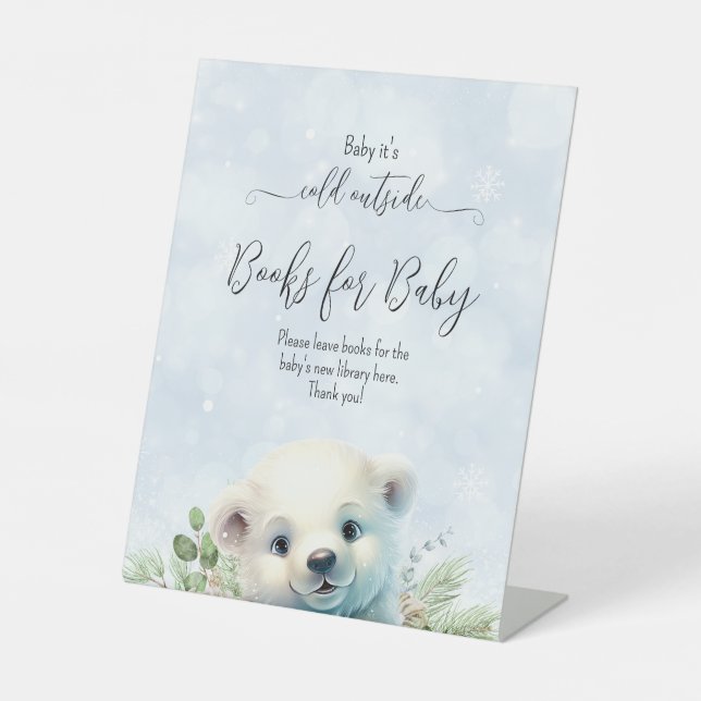 Boy Polar Bear Blue Snow Winter Baby Dusche Sockelschild (Vorderseite)
