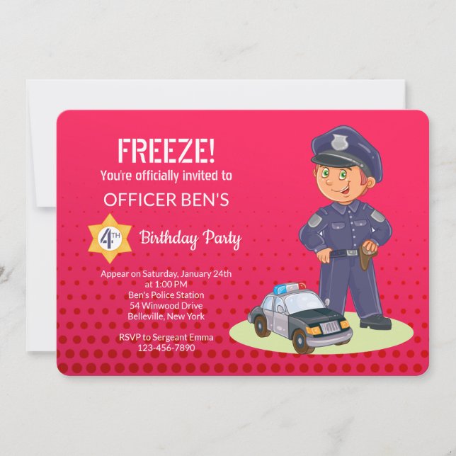 Boy Policeman Birthday Party Einladungen (Vorderseite)