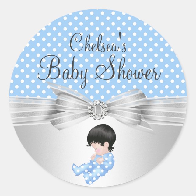 Boy Polka Dot Babyaufkleber Runder Aufkleber (Vorderseite)