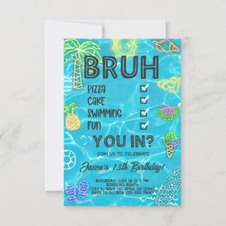 Boy Pool Beach Geburtstag, Neon leuchten, bruh dic Einladung