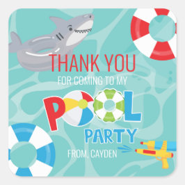 Boy Pool Party Geburtstagshai vielen Dank Quadratischer Aufkleber