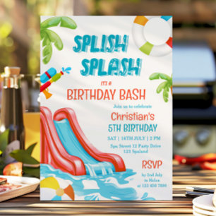 Boy Pool Party Waterslide Invitation d'anniversair