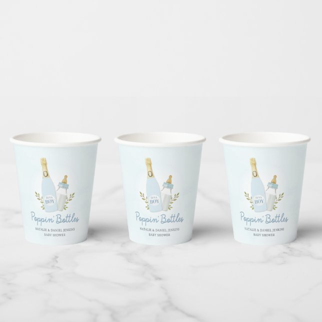Boy Poppin Bottles Baby Shower Blue Pappbecher (Multi)