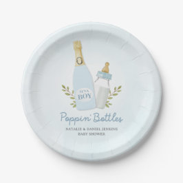 Boy Poppin Bottles Baby Shower Blue Pappteller
