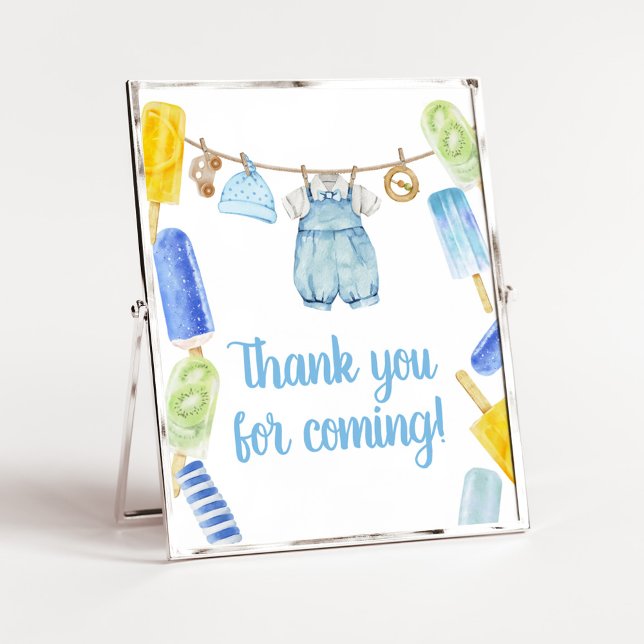 Boy Popsicle Baby Shower Vielen Dank für Ihr Komme Poster (Popsicle Baby Shower Thank you for Coming Sign)