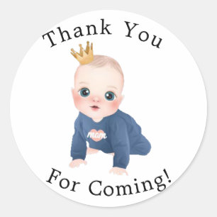 Boy Prince Cartoon Character Baby Dusche Runder Aufkleber