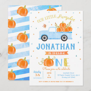 Boy Pumpkin Blue Truck 1. Geburtstag Einladung