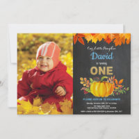 Boy Pumpkin Fall First Birthday Gold Chalkboard