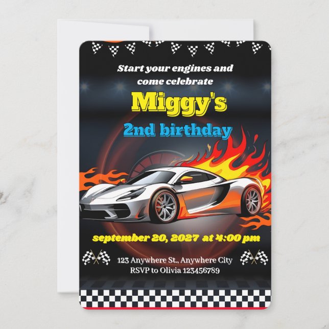 Boy Race Car Hot Wheels Invitations Anniversaire (Devant)