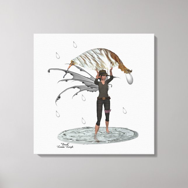 Boy Rain Fairy mit leaf gestreiften Leinwand Print (Vorderseite)
