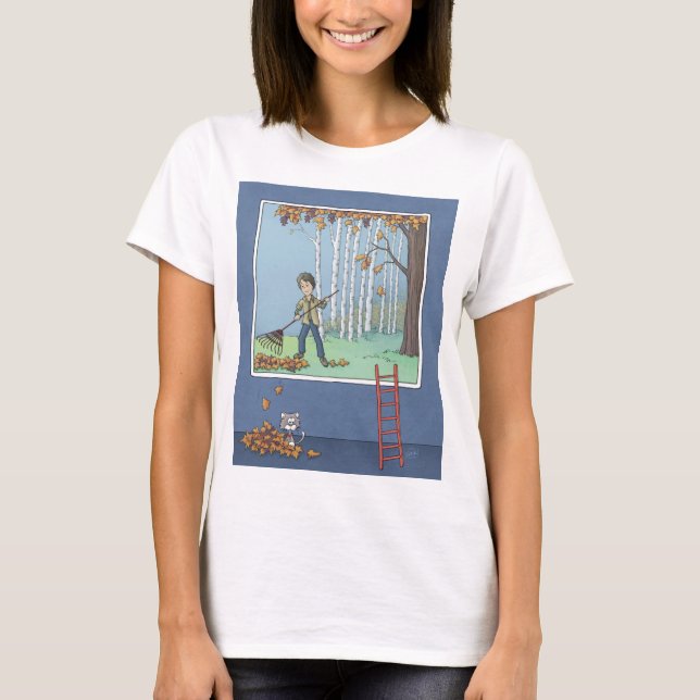 Boy raking Blätter T - Shirt (Vorderseite)