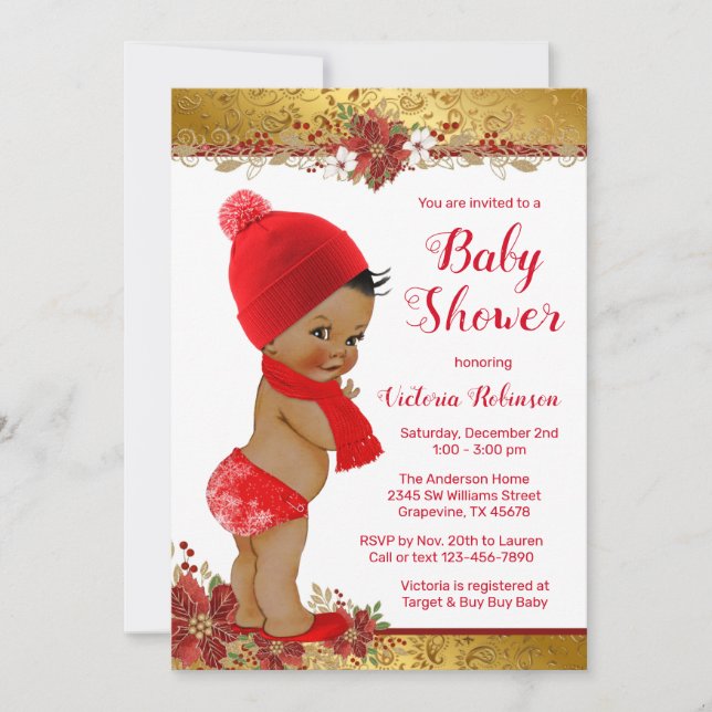 Boy Red Gold Weihnachtsdusche Afrikanische Einladung (Vorderseite)