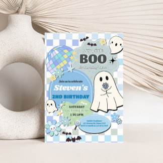 Boy Retro Groovy Little Boo Geburtstagsparty Einladung