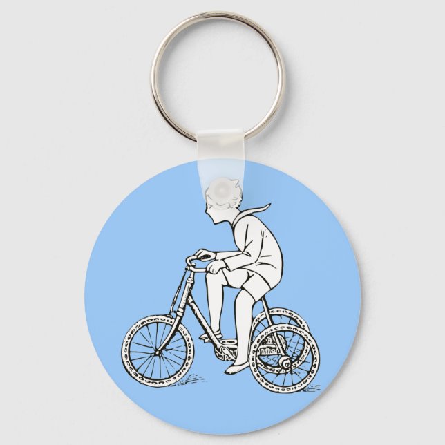 Boy Riding Antique Tricycle Schlüsselanhänger (Vorderseite)