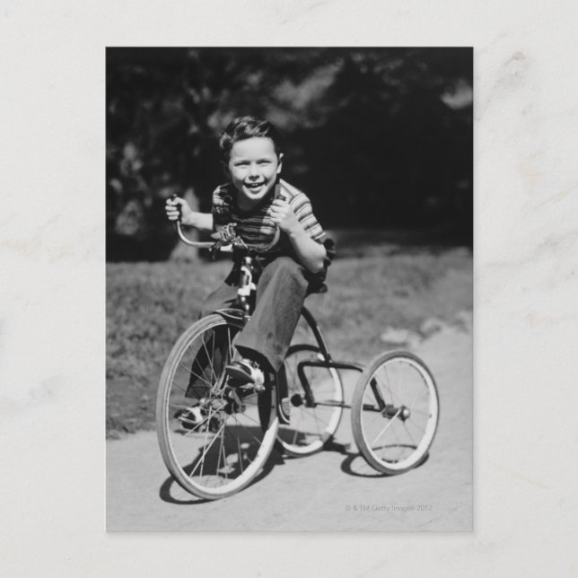 Boy Riding Tricycle Postkarte (Vorderseite)