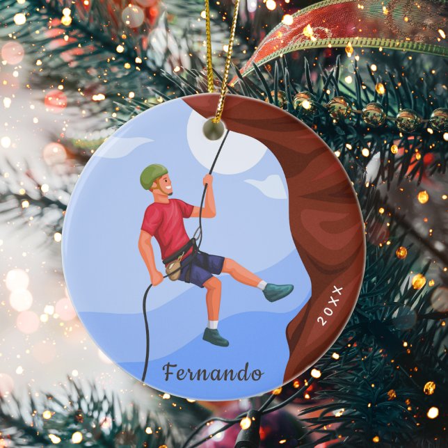 Boy Rock Climbing Bild Name & Year Dated Keramik Ornament (Von Creator hochgeladen)