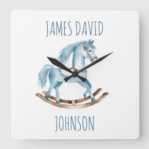 Boy Rocking Horse Baby Kinderzimmer Clock Quadratische Wanduhr