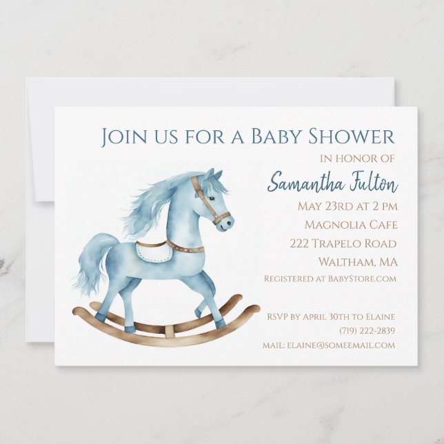 Boy Rocking Horse Baby shower Invitation Bleu (Devant)