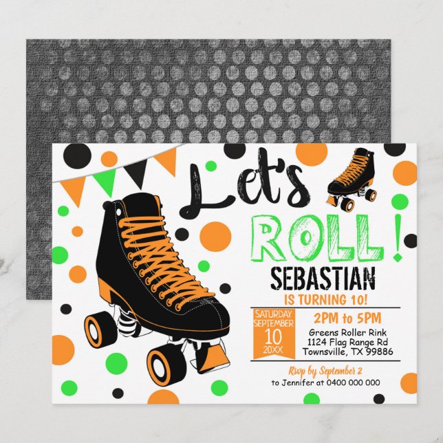 Boy Roller Skating Invitation Rollerskating Party (Devant / Derrière)