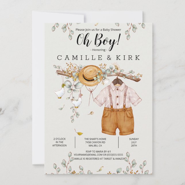 Boy Rustic Farm Pays Baby shower Invitation (Devant)